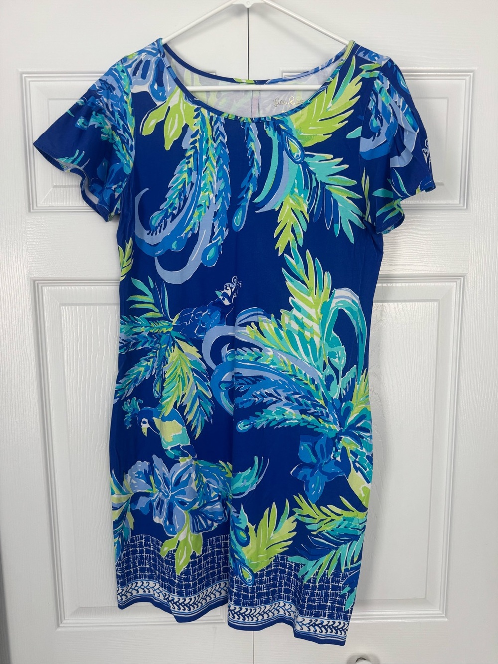 Lilly Pulitzer Royal Blue Tropical Shift Dress with Lime Accents